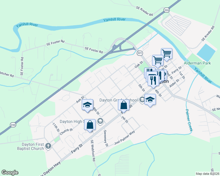 map of restaurants, bars, coffee shops, grocery stores, and more near 224 6th Street in Dayton