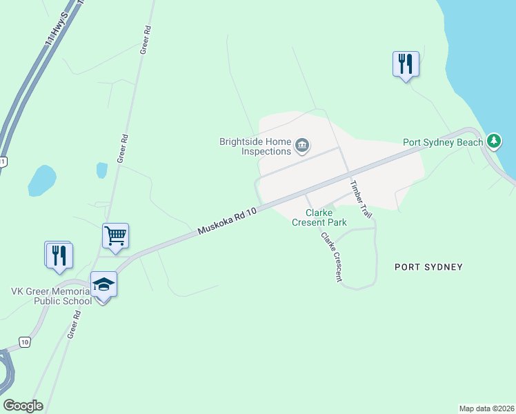 map of restaurants, bars, coffee shops, grocery stores, and more near 322 Muskoka Road 10 in Huntsville