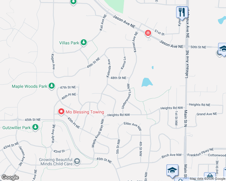 map of restaurants, bars, coffee shops, grocery stores, and more near 541 Terrace Road Northwest in Saint Michael