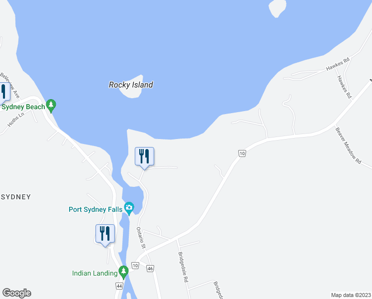 map of restaurants, bars, coffee shops, grocery stores, and more near 1010 Muskoka District Road 10 in Huntsville