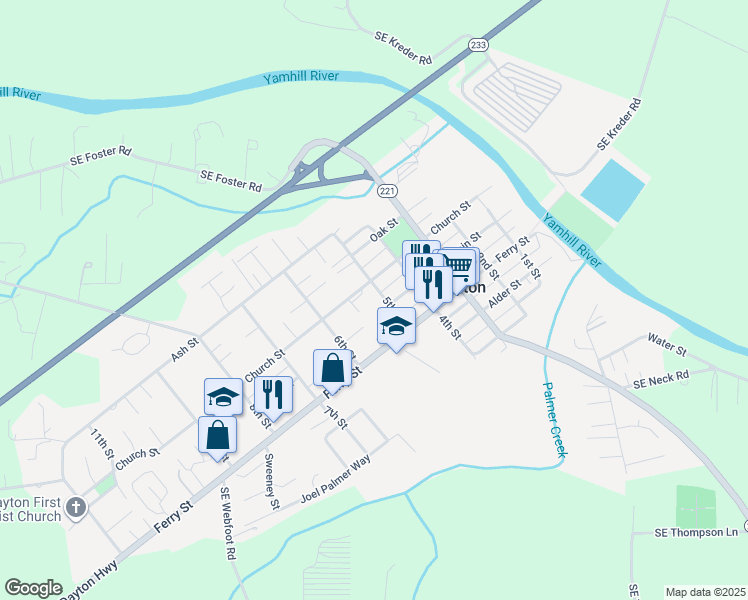 map of restaurants, bars, coffee shops, grocery stores, and more near 306 5th Street in Dayton