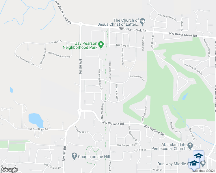 map of restaurants, bars, coffee shops, grocery stores, and more near 1759 Northwest Meadows Drive in McMinnville