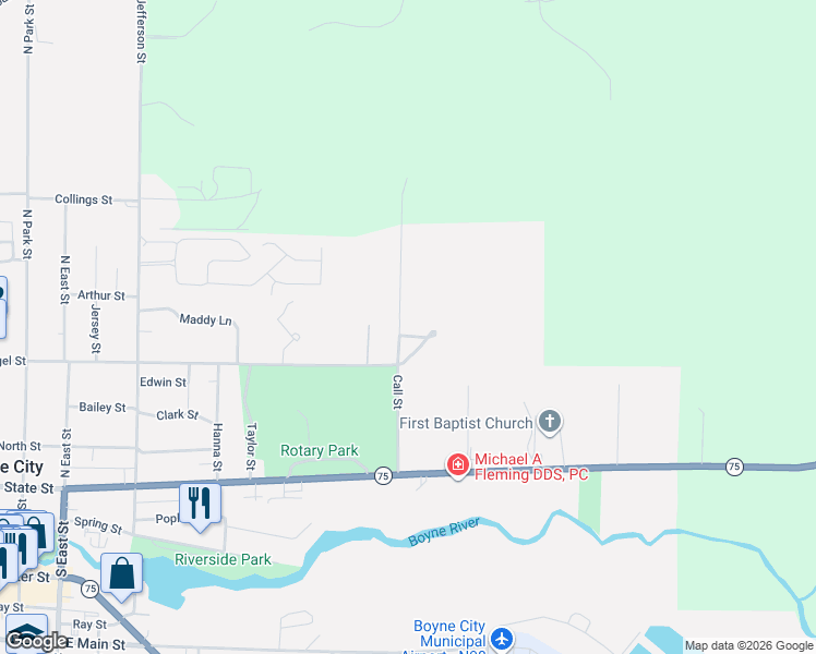 map of restaurants, bars, coffee shops, grocery stores, and more near 738-1256 Call Street in Boyne City