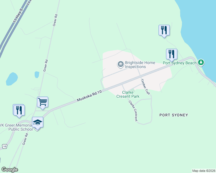 map of restaurants, bars, coffee shops, grocery stores, and more near 322 Muskoka Road 10 in Huntsville