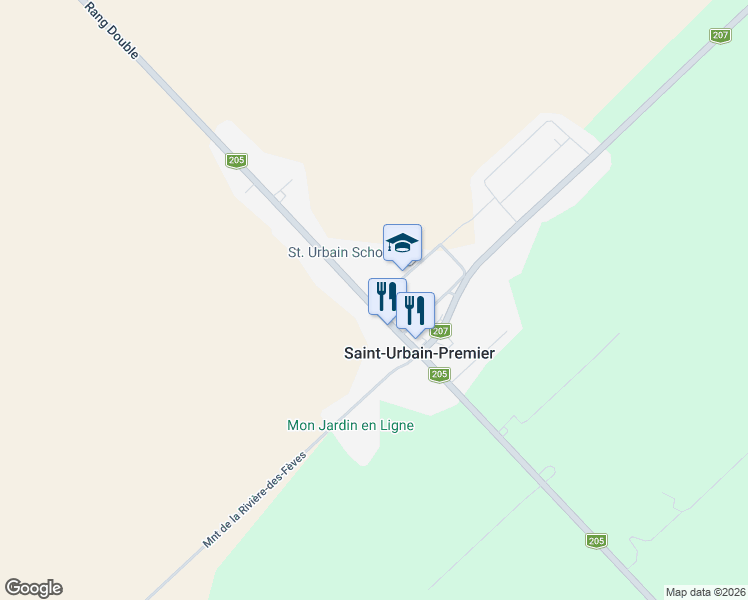 map of restaurants, bars, coffee shops, grocery stores, and more near 205 Rue Principale in Saint-Urbain-Premier