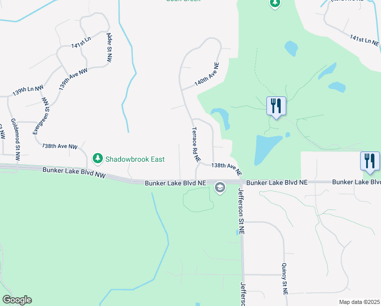 map of restaurants, bars, coffee shops, grocery stores, and more near 13808 Terrace Road Northeast in Ham Lake