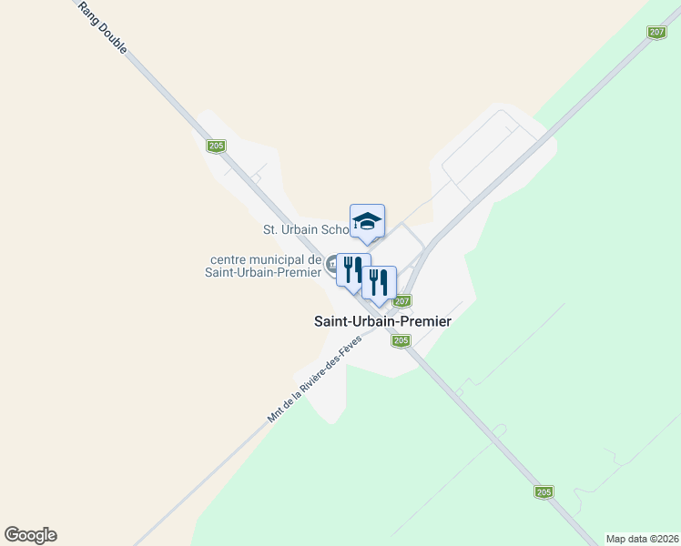 map of restaurants, bars, coffee shops, grocery stores, and more near 205 Rue Principale in Saint-Urbain-Premier