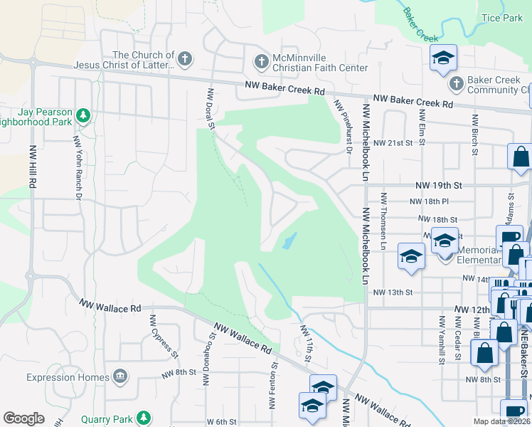 map of restaurants, bars, coffee shops, grocery stores, and more near 1827 Northwest Doral Street in McMinnville