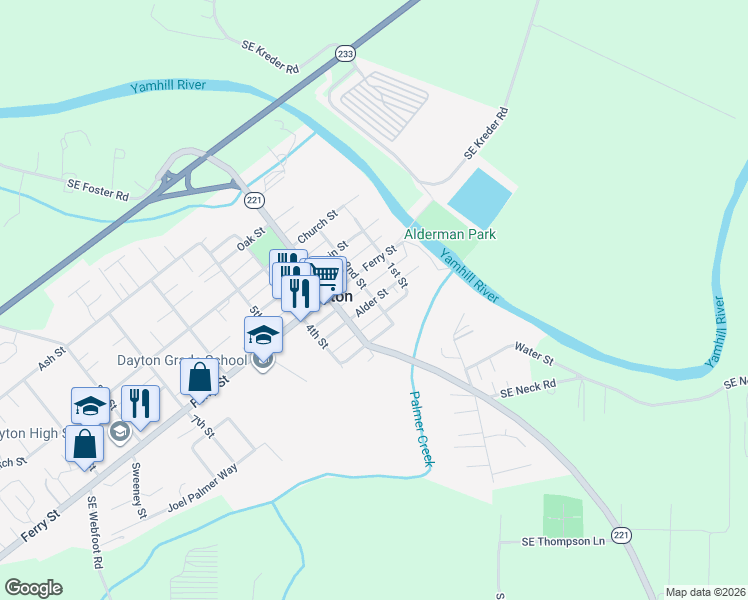 map of restaurants, bars, coffee shops, grocery stores, and more near 202 Alder Street in Dayton