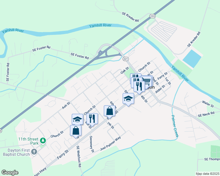 map of restaurants, bars, coffee shops, grocery stores, and more near 527 Church Street in Dayton