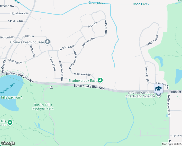 map of restaurants, bars, coffee shops, grocery stores, and more near 133 138th Avenue Northwest in Andover