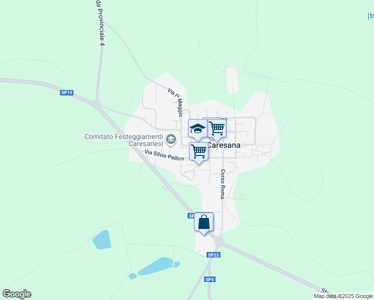 map of restaurants, bars, coffee shops, grocery stores, and more near 54 Corso Italia in Caresana