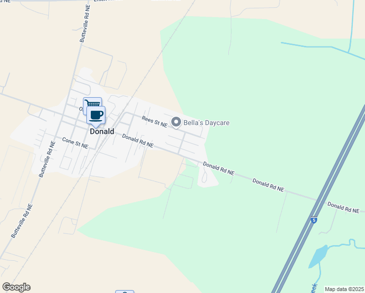 map of restaurants, bars, coffee shops, grocery stores, and more near 11105 Main Street Northeast in Donald