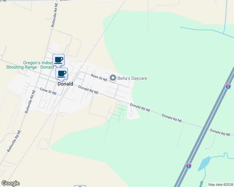 map of restaurants, bars, coffee shops, grocery stores, and more near 11105 Main Street Northeast in Donald