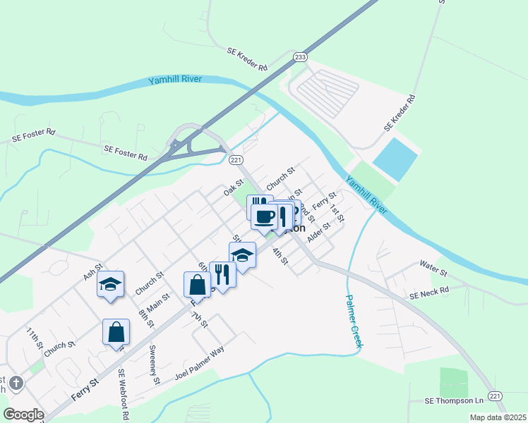 map of restaurants, bars, coffee shops, grocery stores, and more near 303 Main Street in Dayton