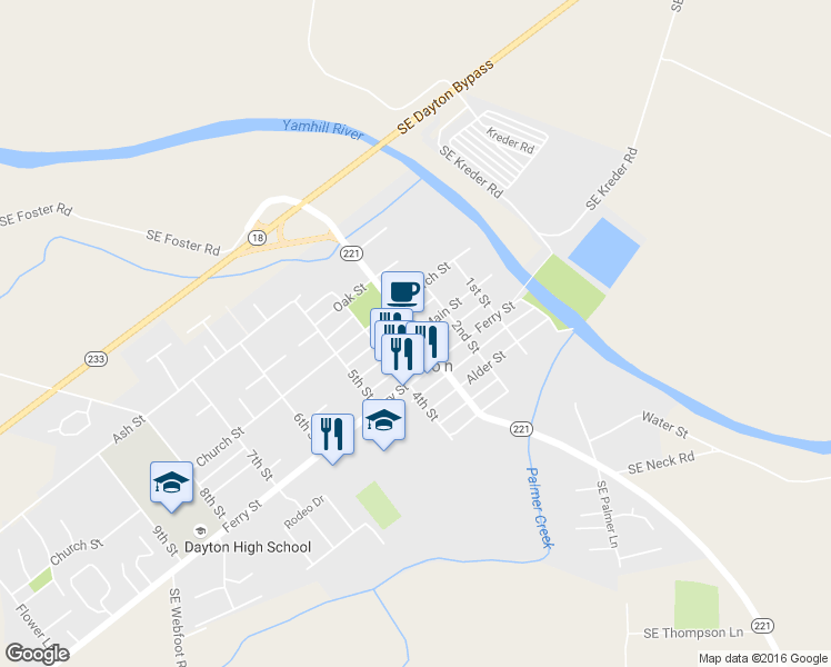 map of restaurants, bars, coffee shops, grocery stores, and more near 3rd St & Main St in Dayton