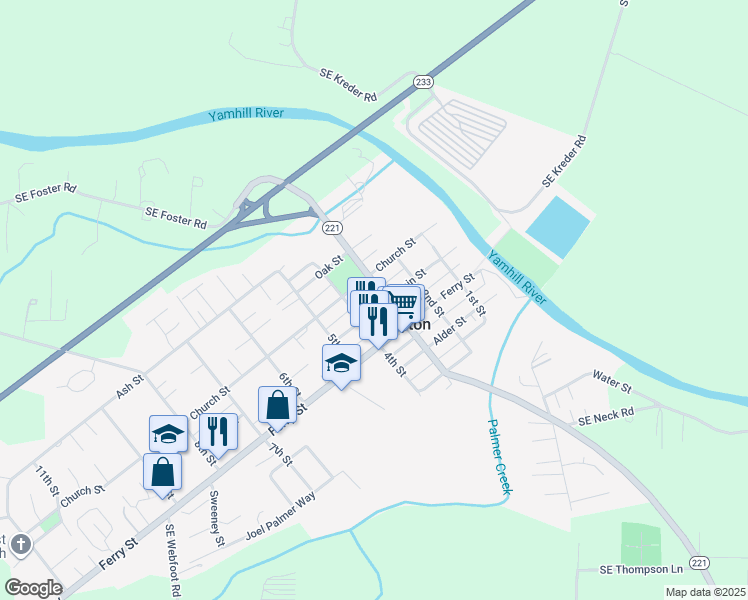 map of restaurants, bars, coffee shops, grocery stores, and more near 303 Main Street in Dayton