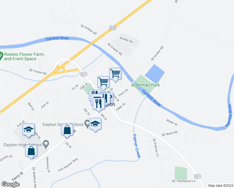 map of restaurants, bars, coffee shops, grocery stores, and more near 425 2nd Street in Dayton