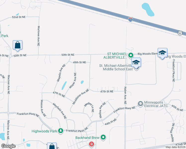 map of restaurants, bars, coffee shops, grocery stores, and more near 4816 McAllister Avenue Northeast in Saint Michael