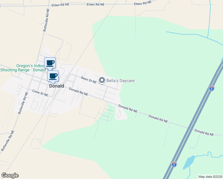 map of restaurants, bars, coffee shops, grocery stores, and more near 12004 Rees Street Northeast in Donald