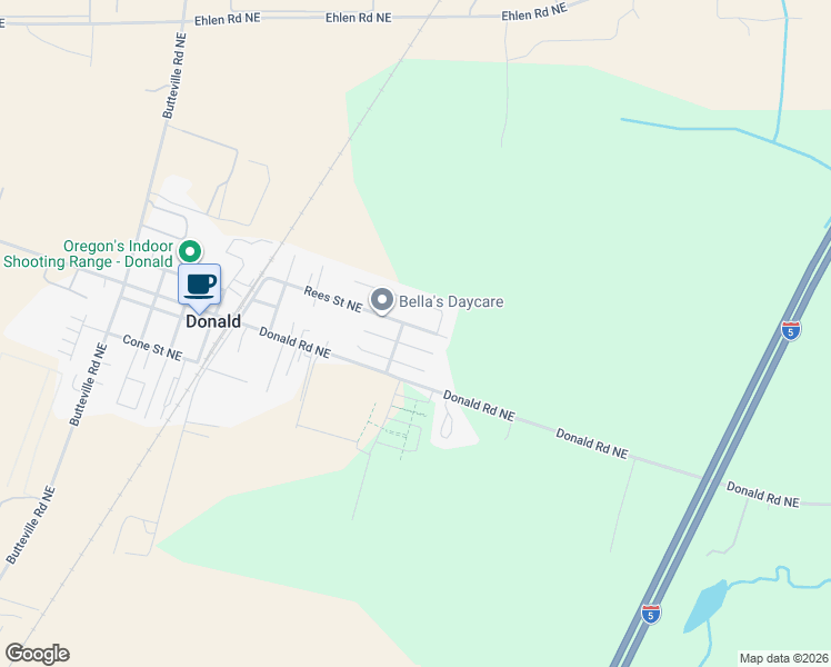 map of restaurants, bars, coffee shops, grocery stores, and more near 12000 Rees Street Northeast in Donald