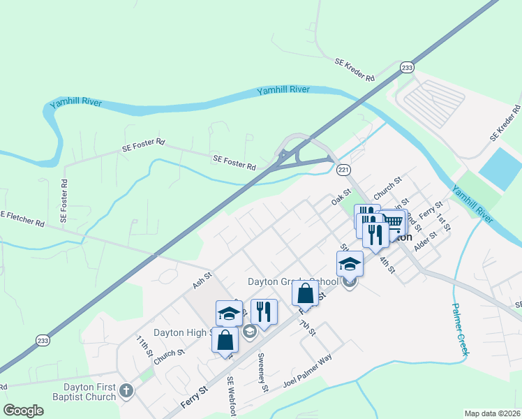 map of restaurants, bars, coffee shops, grocery stores, and more near 531 Ash Street in Dayton