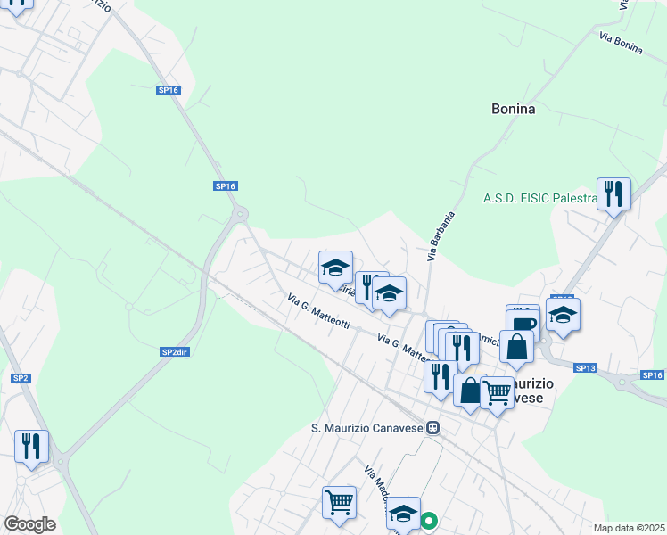 map of restaurants, bars, coffee shops, grocery stores, and more near 50 Via Ciriè in San Maurizio Canavese