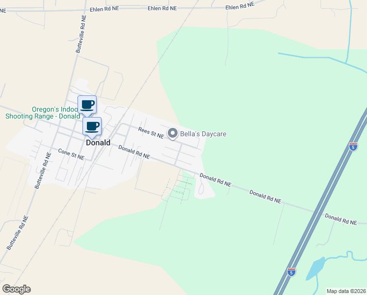 map of restaurants, bars, coffee shops, grocery stores, and more near 12000 Rees Street Northeast in Donald