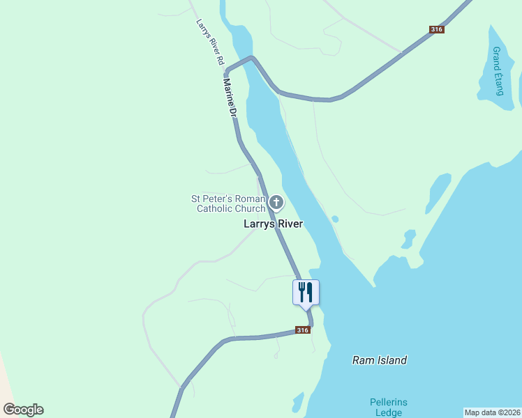 map of restaurants, bars, coffee shops, grocery stores, and more near in Larrys River