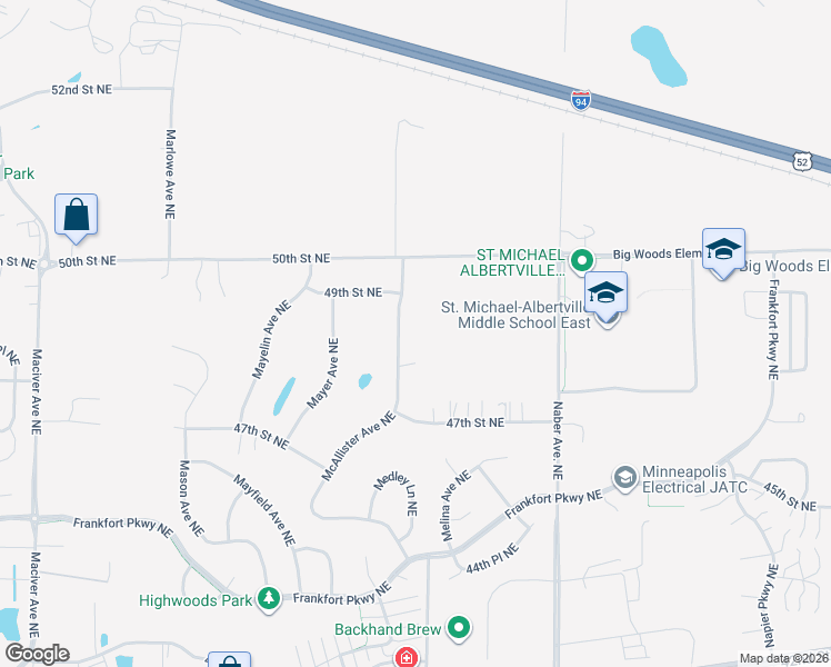map of restaurants, bars, coffee shops, grocery stores, and more near 4816 McAllister Avenue Northeast in Saint Michael