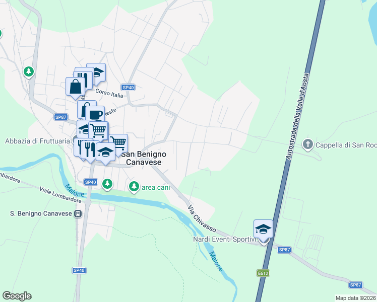 map of restaurants, bars, coffee shops, grocery stores, and more near 12 Via Olivetti in San Benigno Canavese