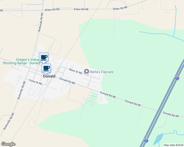 map of restaurants, bars, coffee shops, grocery stores, and more near 12000 Rees Street Northeast in Donald