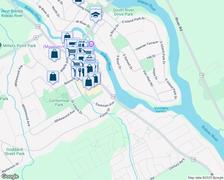map of restaurants, bars, coffee shops, grocery stores, and more near 5595 Manotick Main Street in Ottawa
