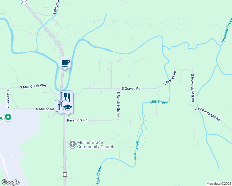 map of restaurants, bars, coffee shops, grocery stores, and more near 26515 South Ranch Hills Road in Mulino