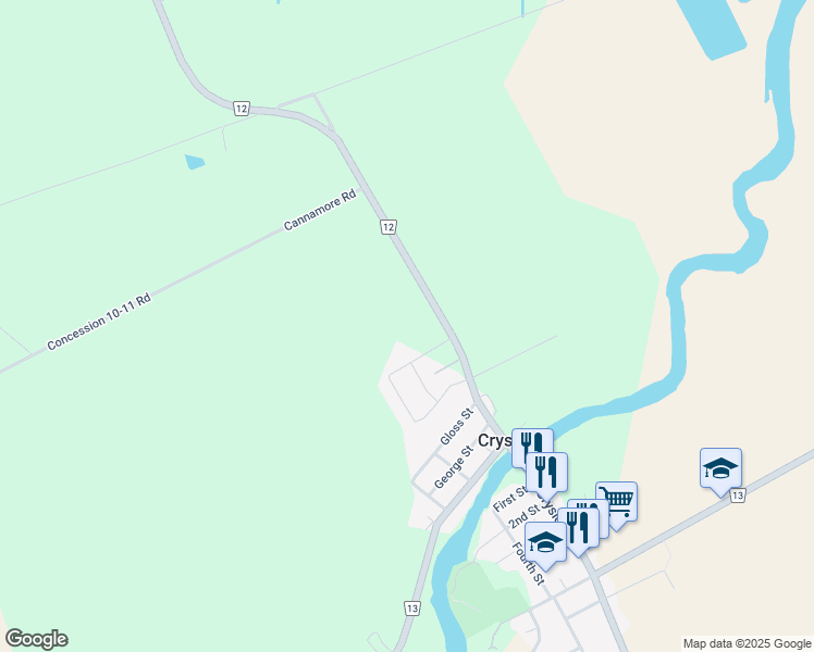 map of restaurants, bars, coffee shops, grocery stores, and more near 1632 County Road 12 in Crysler