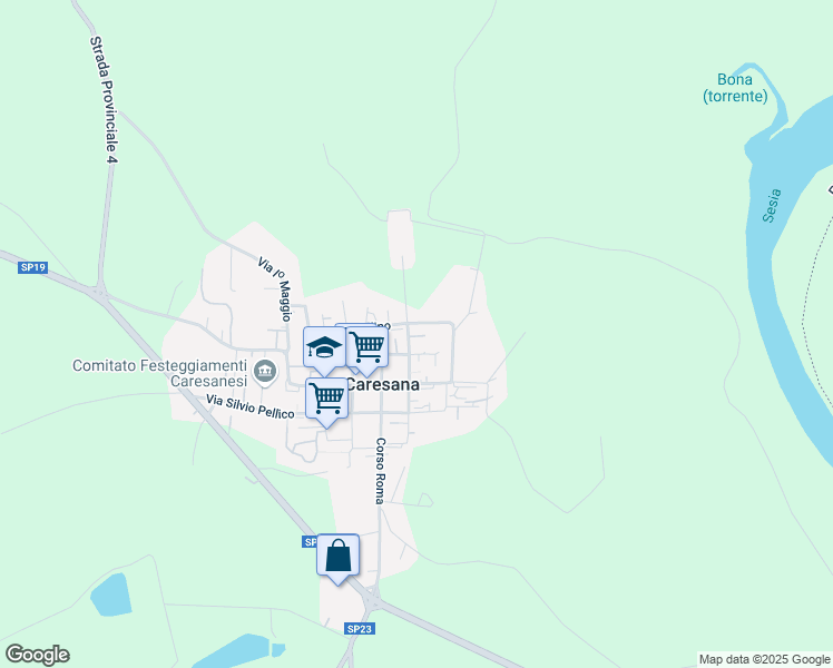 map of restaurants, bars, coffee shops, grocery stores, and more near 65 Via Molino in Caresana