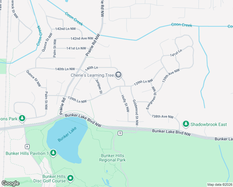 map of restaurants, bars, coffee shops, grocery stores, and more near 468 139th Lane Northwest in Andover