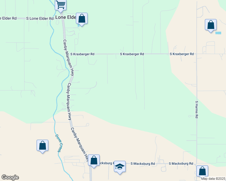 map of restaurants, bars, coffee shops, grocery stores, and more near 9440 South Kraxberger Road in Canby
