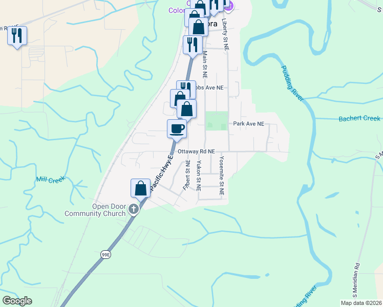 map of restaurants, bars, coffee shops, grocery stores, and more near 14823 Ottaway Road Northeast in Aurora