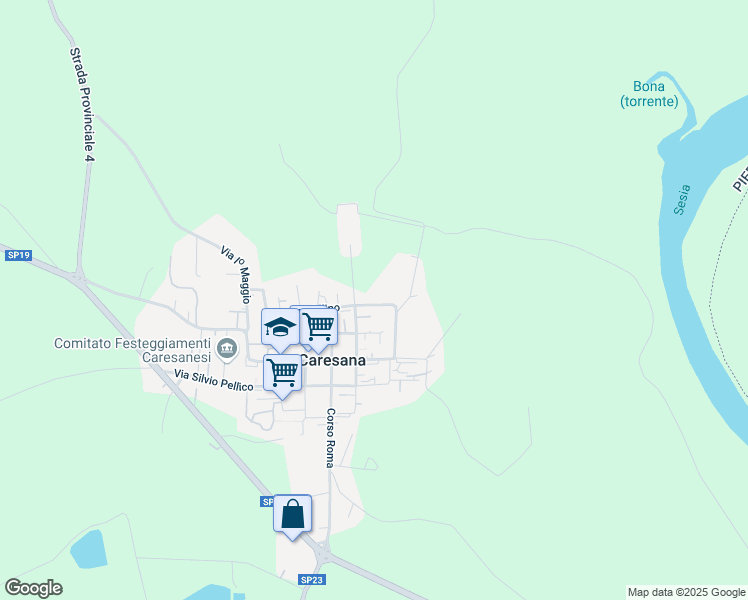 map of restaurants, bars, coffee shops, grocery stores, and more near 65 Via Molino in Caresana