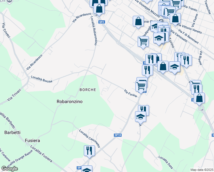 map of restaurants, bars, coffee shops, grocery stores, and more near 5 Via Fucine in Ciriè