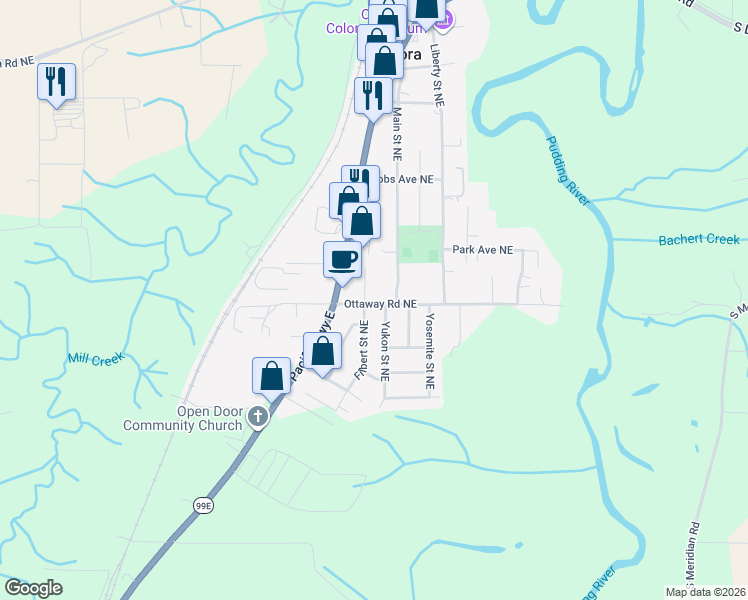 map of restaurants, bars, coffee shops, grocery stores, and more near 14823 Ottaway Rd NE in Aurora