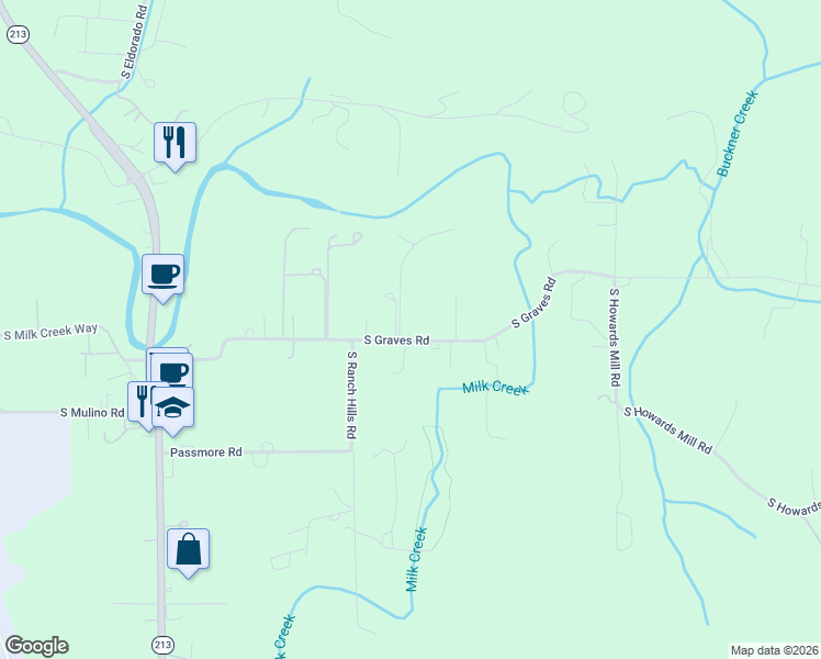 map of restaurants, bars, coffee shops, grocery stores, and more near 14323 South Graves Road in Mulino