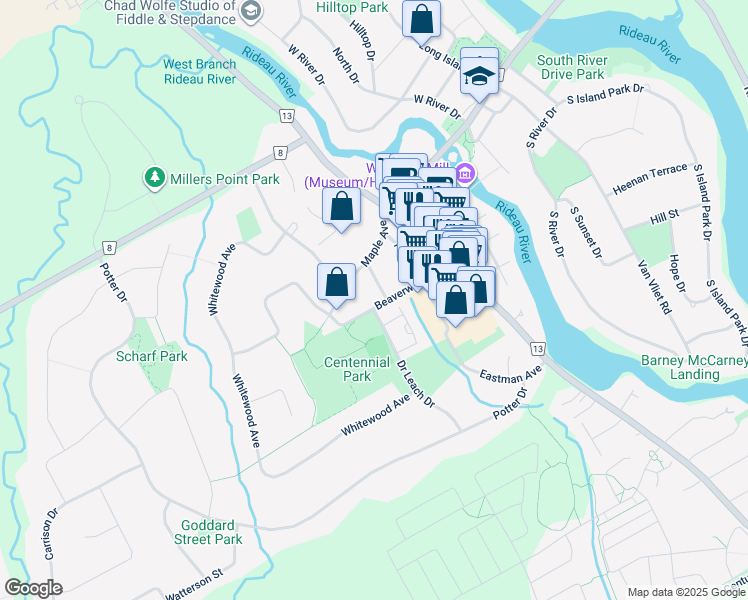 map of restaurants, bars, coffee shops, grocery stores, and more near in Ottawa