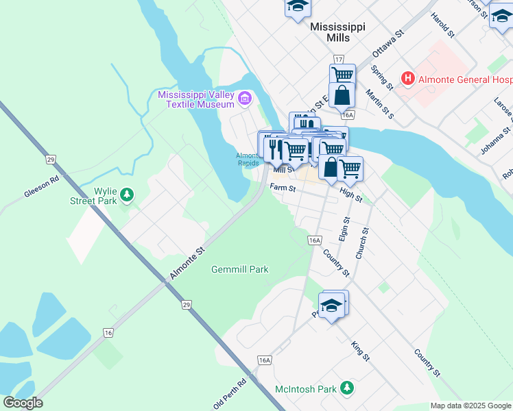 map of restaurants, bars, coffee shops, grocery stores, and more near 205 Almonte Street in Mississippi Mills