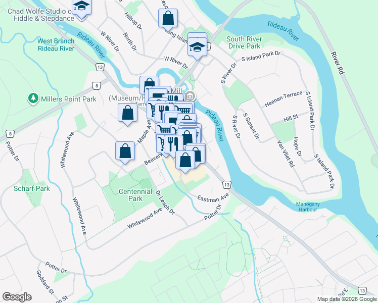 map of restaurants, bars, coffee shops, grocery stores, and more near 5562 Manotick Main Street in Ottawa