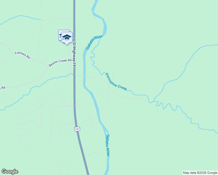 map of restaurants, bars, coffee shops, grocery stores, and more near Porcupine Creek Road in Gallatin County