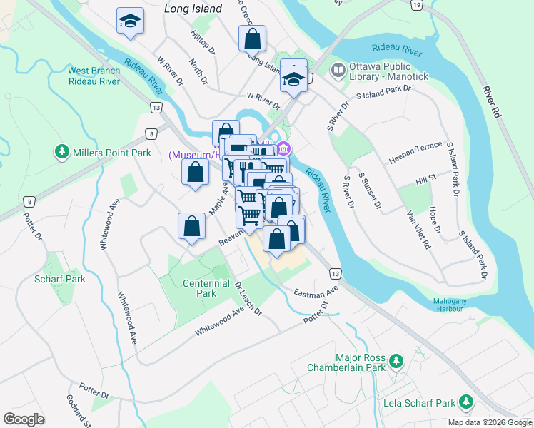 map of restaurants, bars, coffee shops, grocery stores, and more near 5550 Manotick Main Street in Ottawa