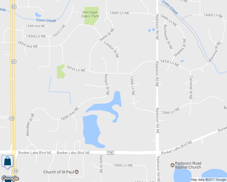 map of restaurants, bars, coffee shops, grocery stores, and more near 1928 140th Lane Northeast in Ham Lake