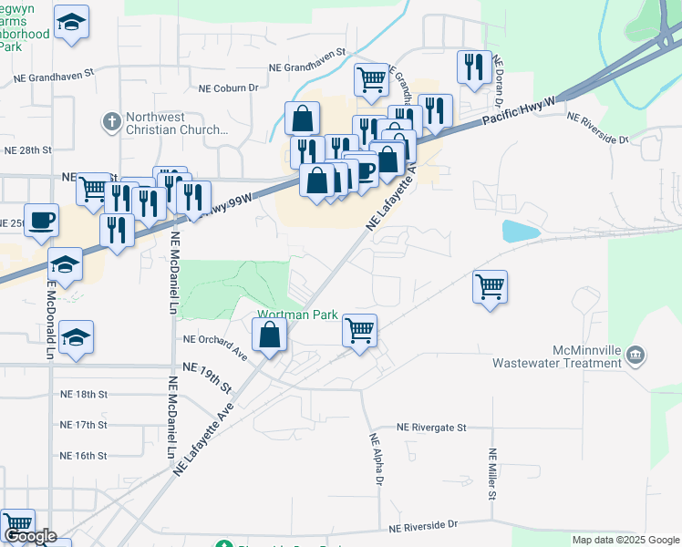 map of restaurants, bars, coffee shops, grocery stores, and more near in McMinnville
